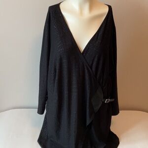 Michel Studio Black Asymmetrical Wrap Blouse